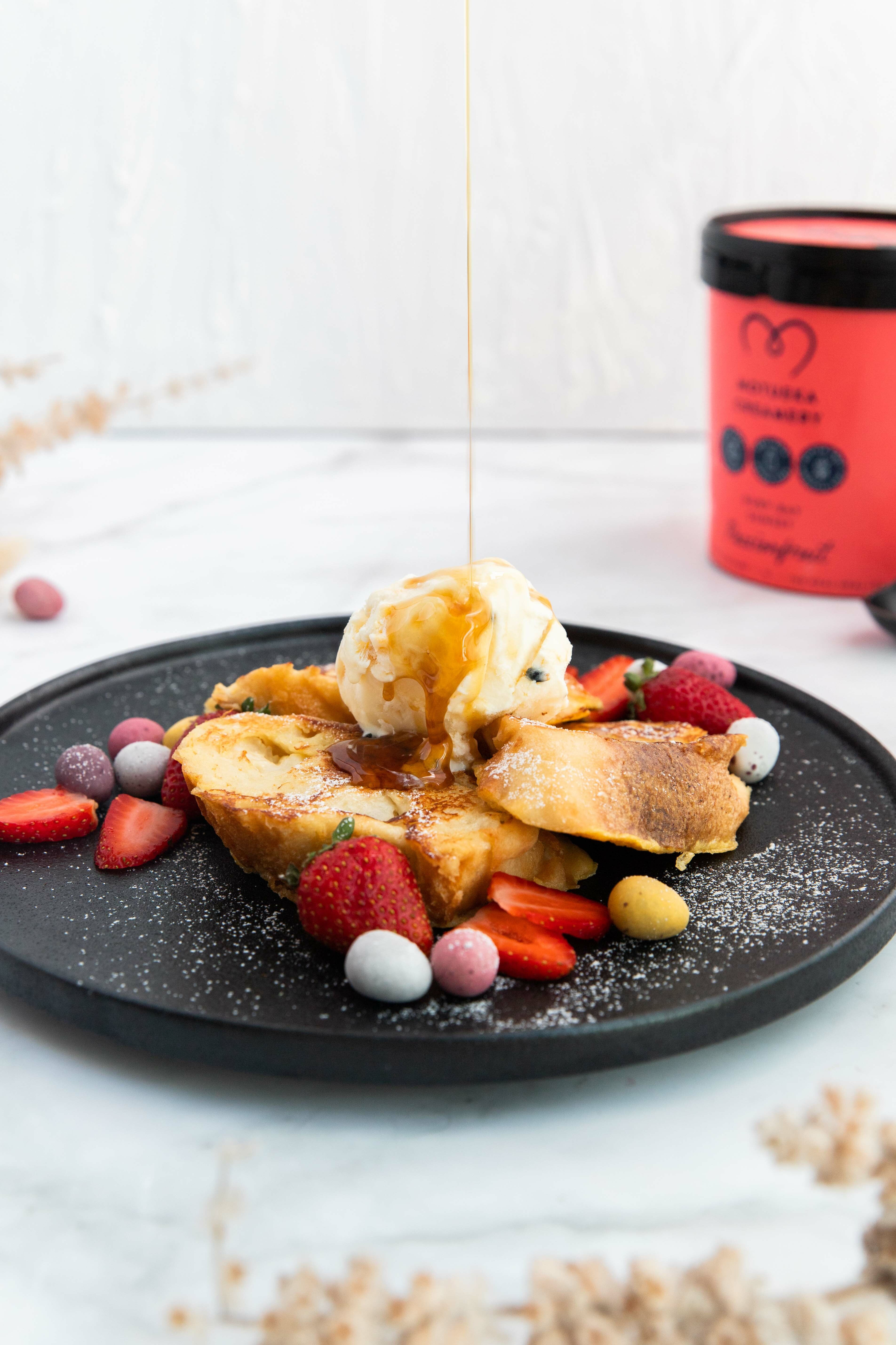 Cardamom French Toast with Passionfruit Icecream & Berries